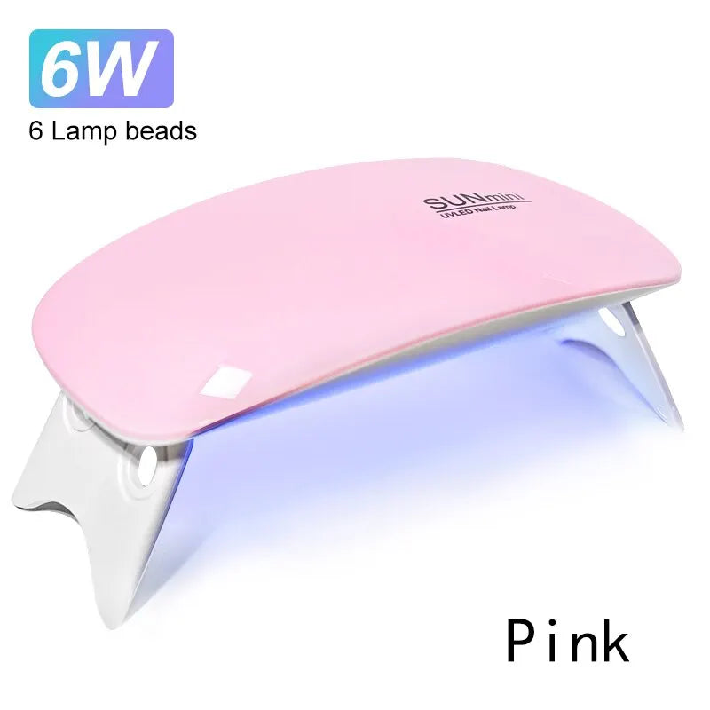 Mini 6W UV LED Nail Lamp Portable 6 LED Beads Gel Polish Dryer with USB Cable 45s/60s Timer Manicure Curing Light for Home Salon Peaceful Pleasures Health and Wellness Pink 1pc