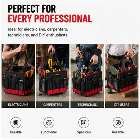 RveTee 34-Pocket Tool Tote Bag | 1680D Oxford, PE Base Tool Tote Bag Peaceful Pleasures Health and Wellness