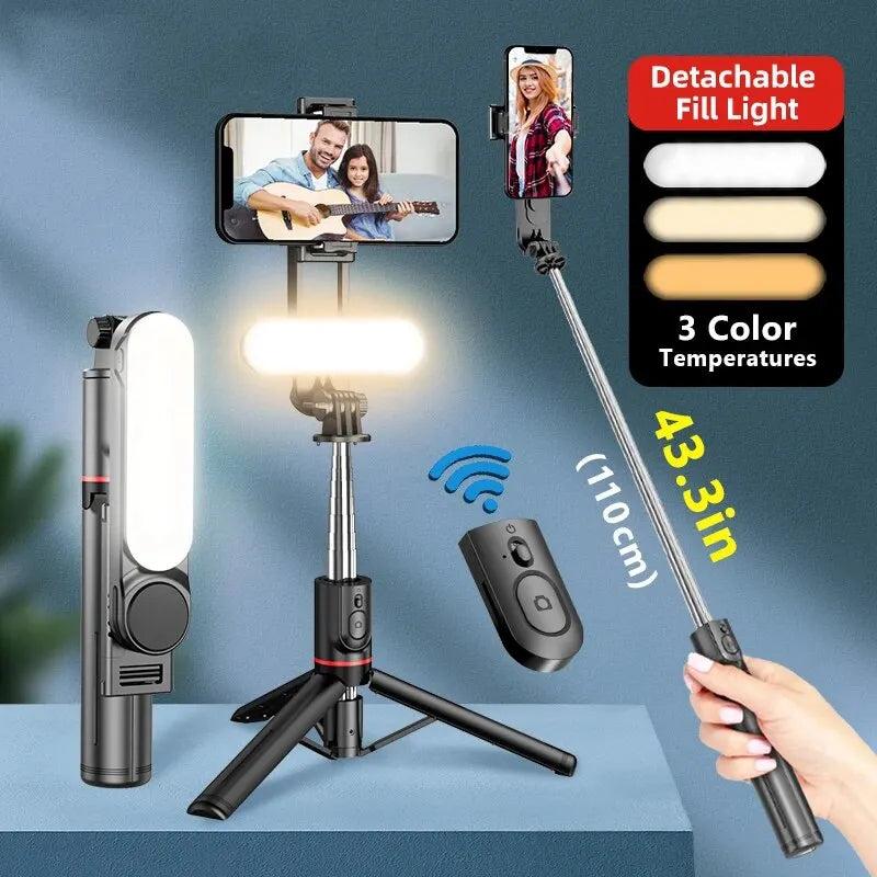 Portable Selfie Stick Phone Tripod With LED Light & Wireless Remote Extendable Tripods Stand 360 Rotation Compatible For iPhone Peaceful Pleasures Health and Wellness