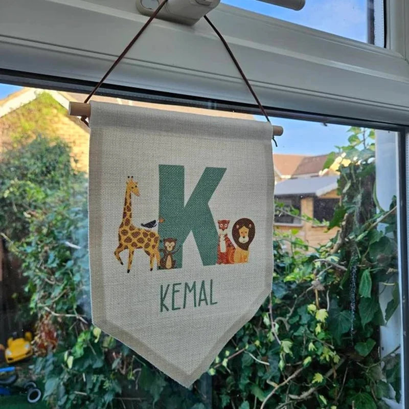 Personalised Jungle Animal Pennant Flag | Kids Nursery Wall Decor