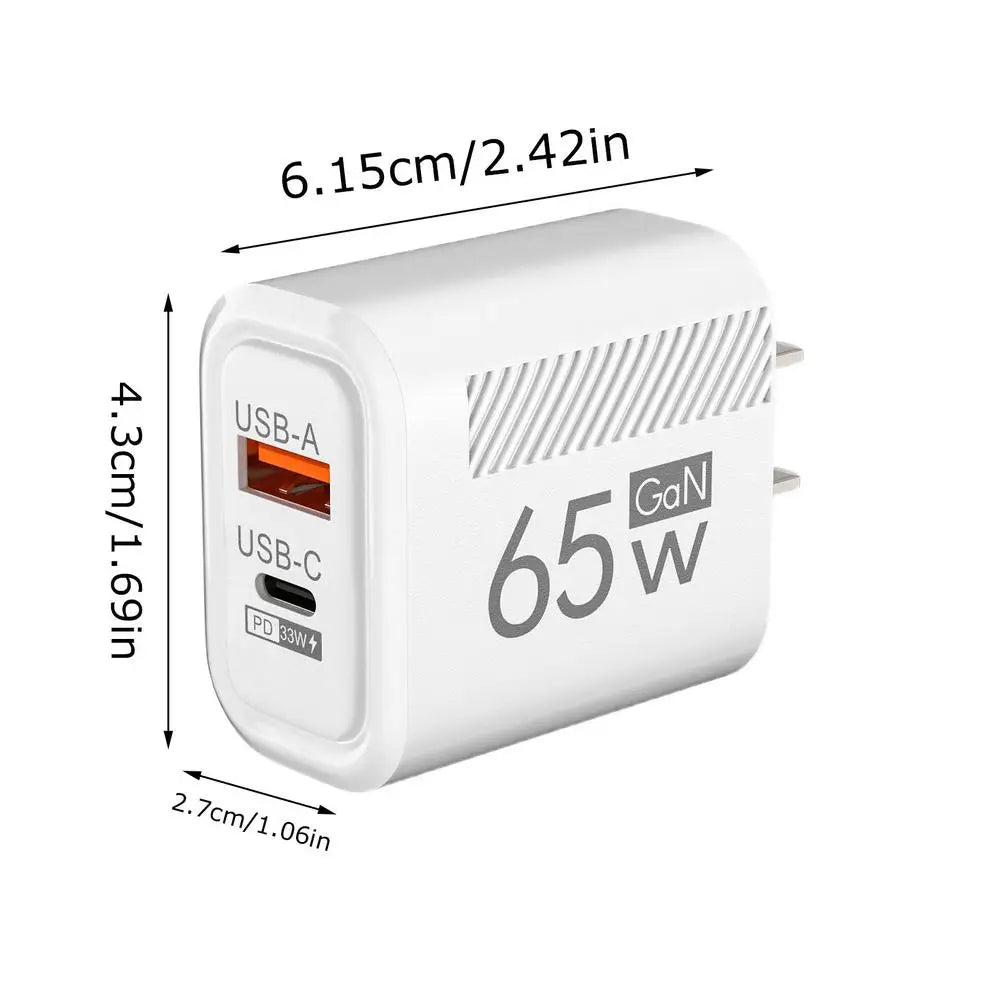 65W USB-C PD Fast Charger Adapter 3 Ports EU US Plug USB-C Fast Charger Peaceful Pleasures Health and Wellness US