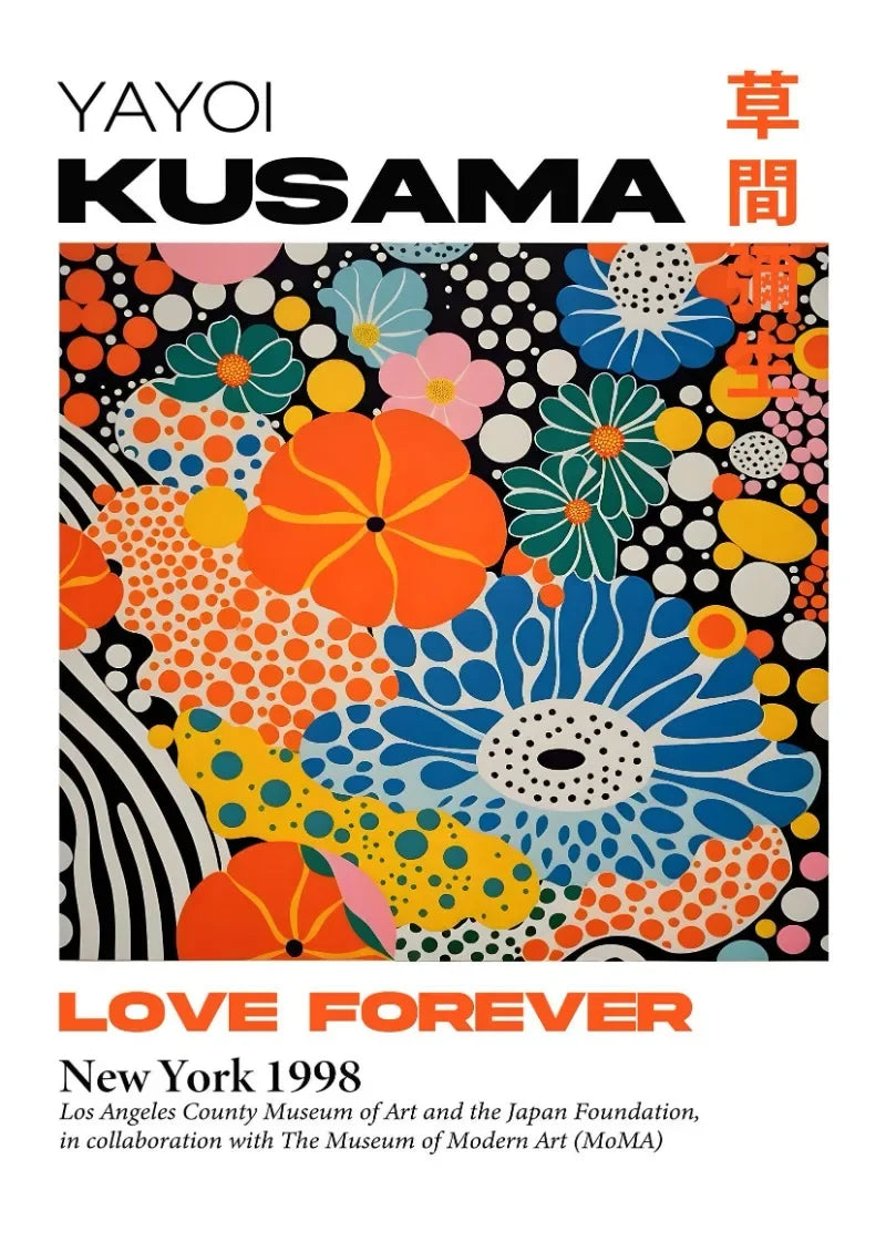 Japanese Abstract Mountain Canvas Wall Art | Yayoi Kusama Style