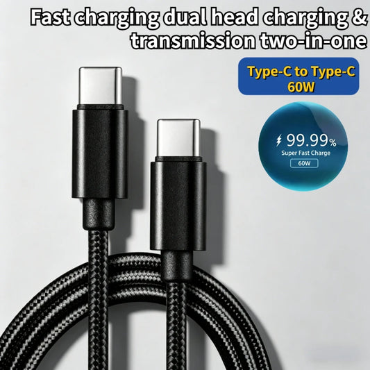 60W 5A USB C to Type C fast charging data cable USB Type C to Type-C nylon braided fast charging charger adapter cable 1m 3m Peaceful Pleasures Health and Wellness