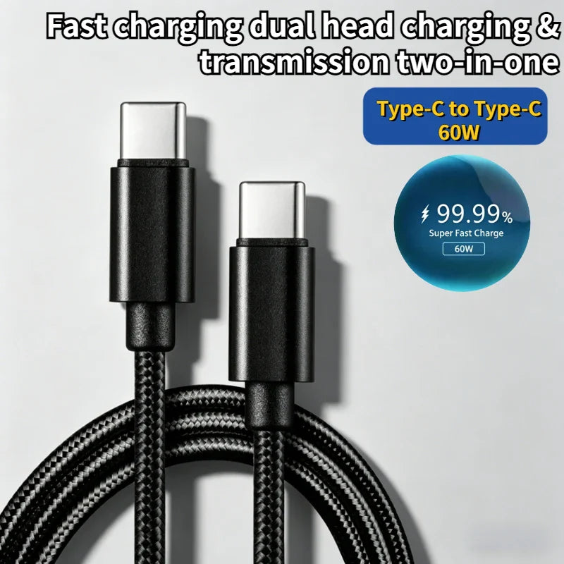 60W USB-C to USB-C Fast Charging Nylon Cable 1m/3m