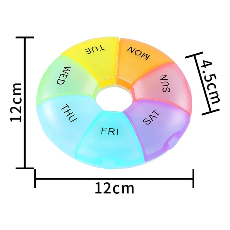 7-Day Round Weekly Pill Organizer – Portable Tablet Case