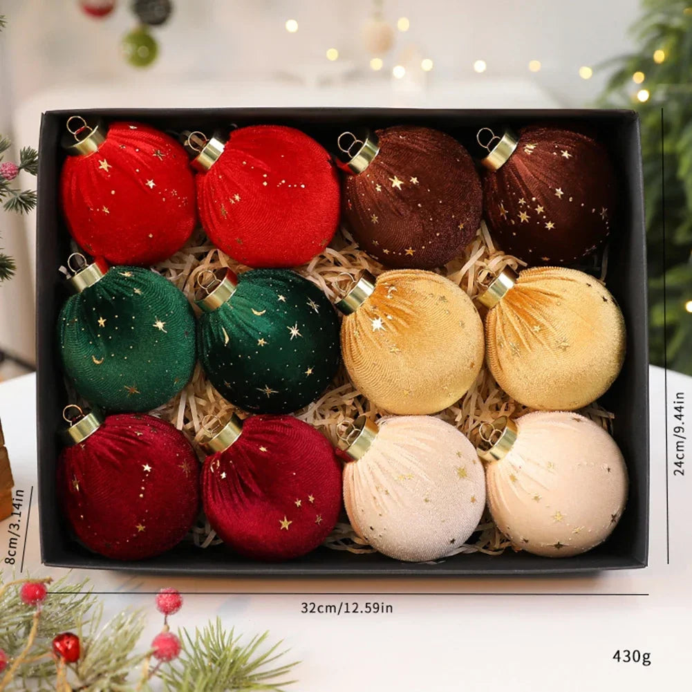 Velvet Curly Christmas Ball Ornaments | 12-Piece Set, 8cm
