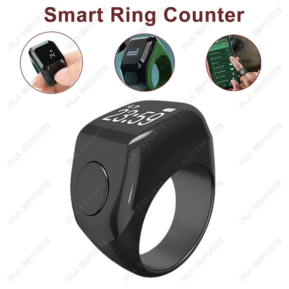 Smart APP Ring Counter Portable Digital Display Counter Bluetooth Counting Ring Time Vibration Reminder Wearable Tally Counters Peaceful Pleasures Health and Wellness Black 22