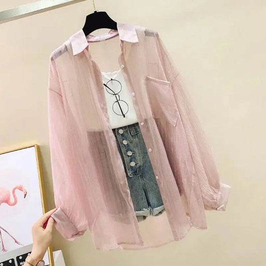 Summer Chiffon Blouse for Women - Casual Top Peaceful Pleasures Health and Wellness pink M