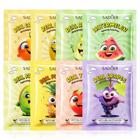 SADOER Fresh Fruit Face Masks 8pc – Hydrate & Brighten Skin Sheet Face Mask Set Peaceful Pleasures Health and Wellness Each 1pcs