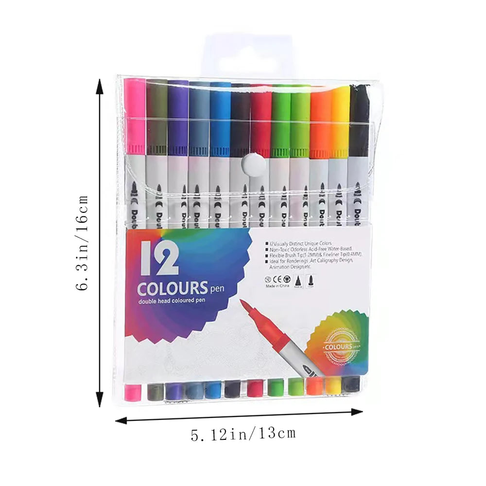 12 Brush Washable Dual Head Watercolor Pen Student Art Painting