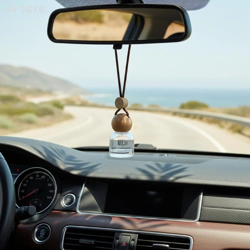 Refillable Glass Car Air Freshener Pendant | Wood Cap Diffuser