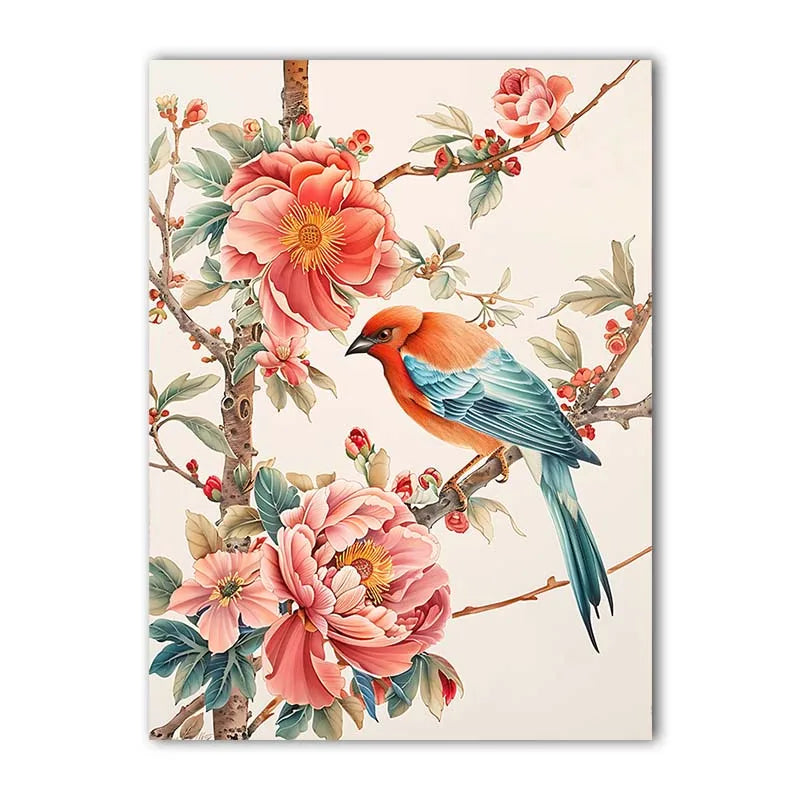 Nordic Bird & Flowers Canvas Wall Art | Chinese Style Print Canvas Wall Art Print Peaceful Pleasures Health and Wellness 03 50x70cm NoFrame China Mainland