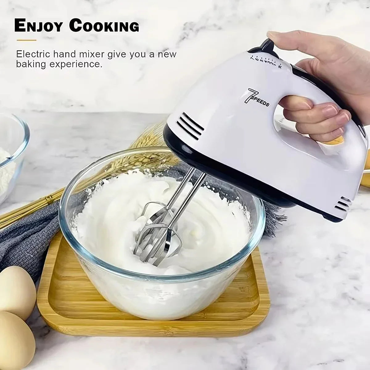 7-Speed Handheld Electric Egg Beater & Cream Mixer