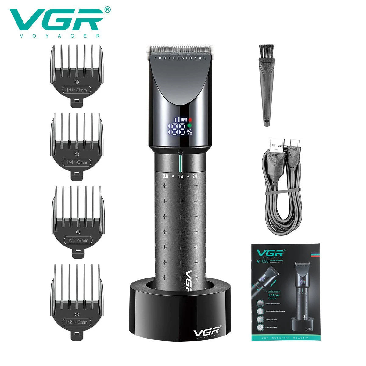 VGR 698 high-end hair clipper, deep cleaning hair trimmer, multifunctional men's hair removal salon carving, electric push shear Peaceful Pleasures Health and Wellness V-698