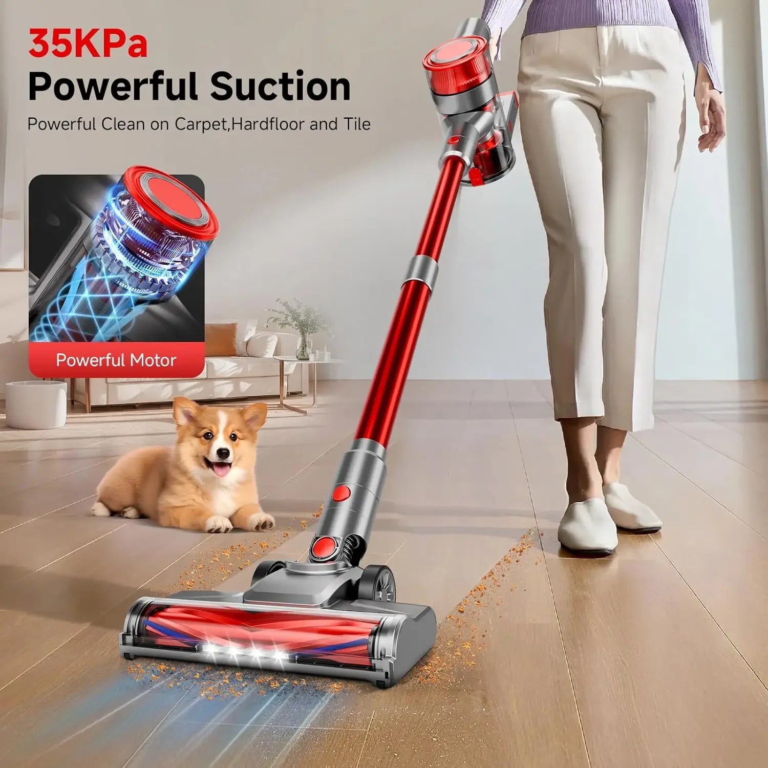 Powerful Cordless Stick Vacuum Cleaner, 35KPA Suction, 45 Min Runtime, Lightweight for Home & Pet Hair Peaceful Pleasures Health and Wellness
