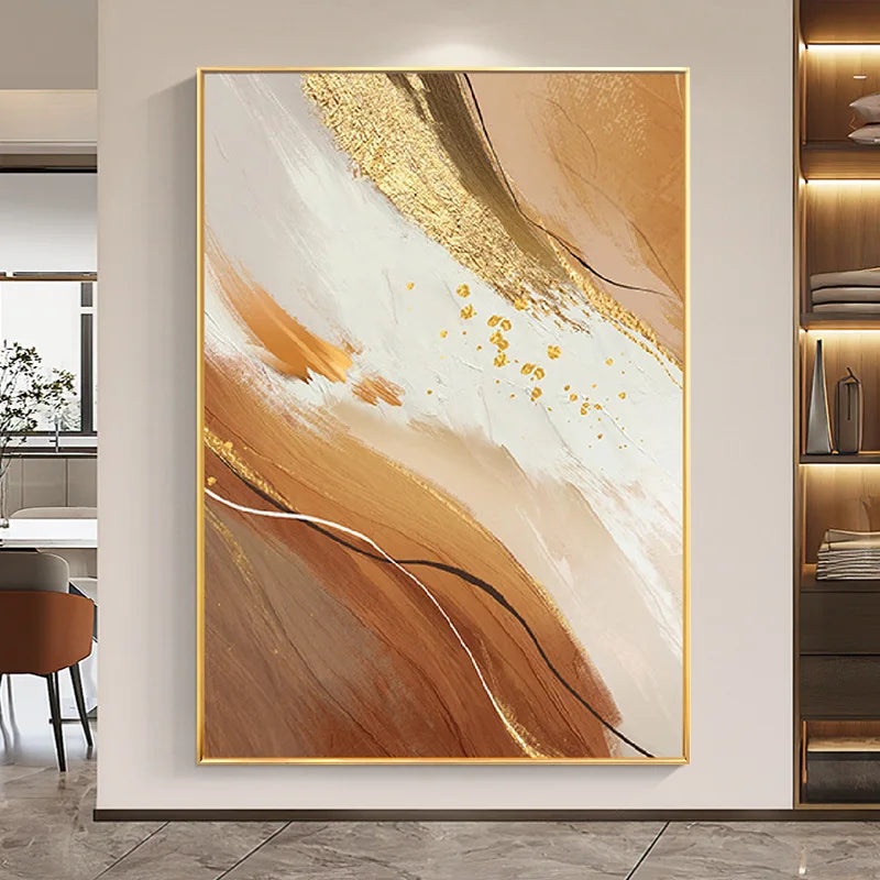 Abstract Hand-painted Canvas Oil Painting, Orange and Gold Foil, Decorative Porch Painting, Modern Luxury Peaceful Pleasures Health and Wellness