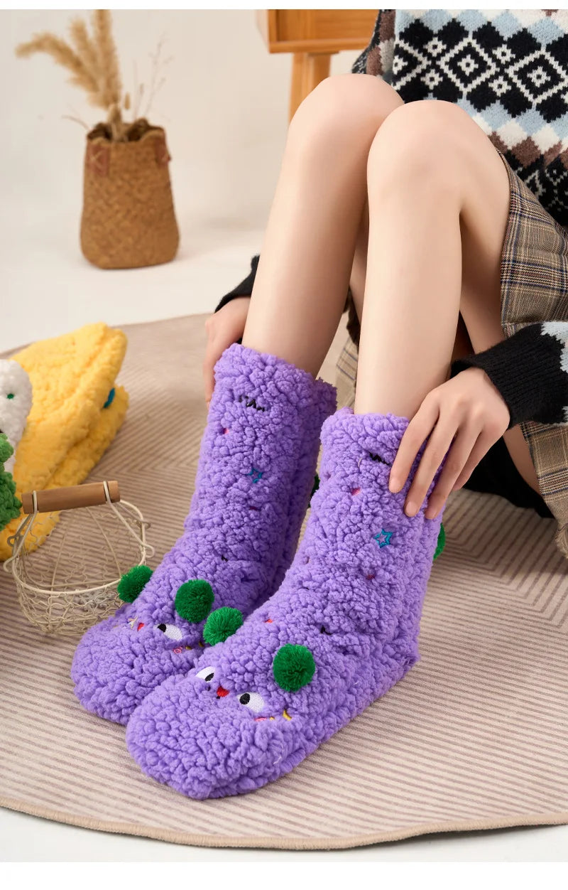 1 Pair Autumn And Winter Plush Floor Socks, Indoor Anti Slip Thick Warm Foot Socks, Family Bedroom Slippers And Sleeping Socks Peaceful Pleasures Health and Wellness PURPLE One Size