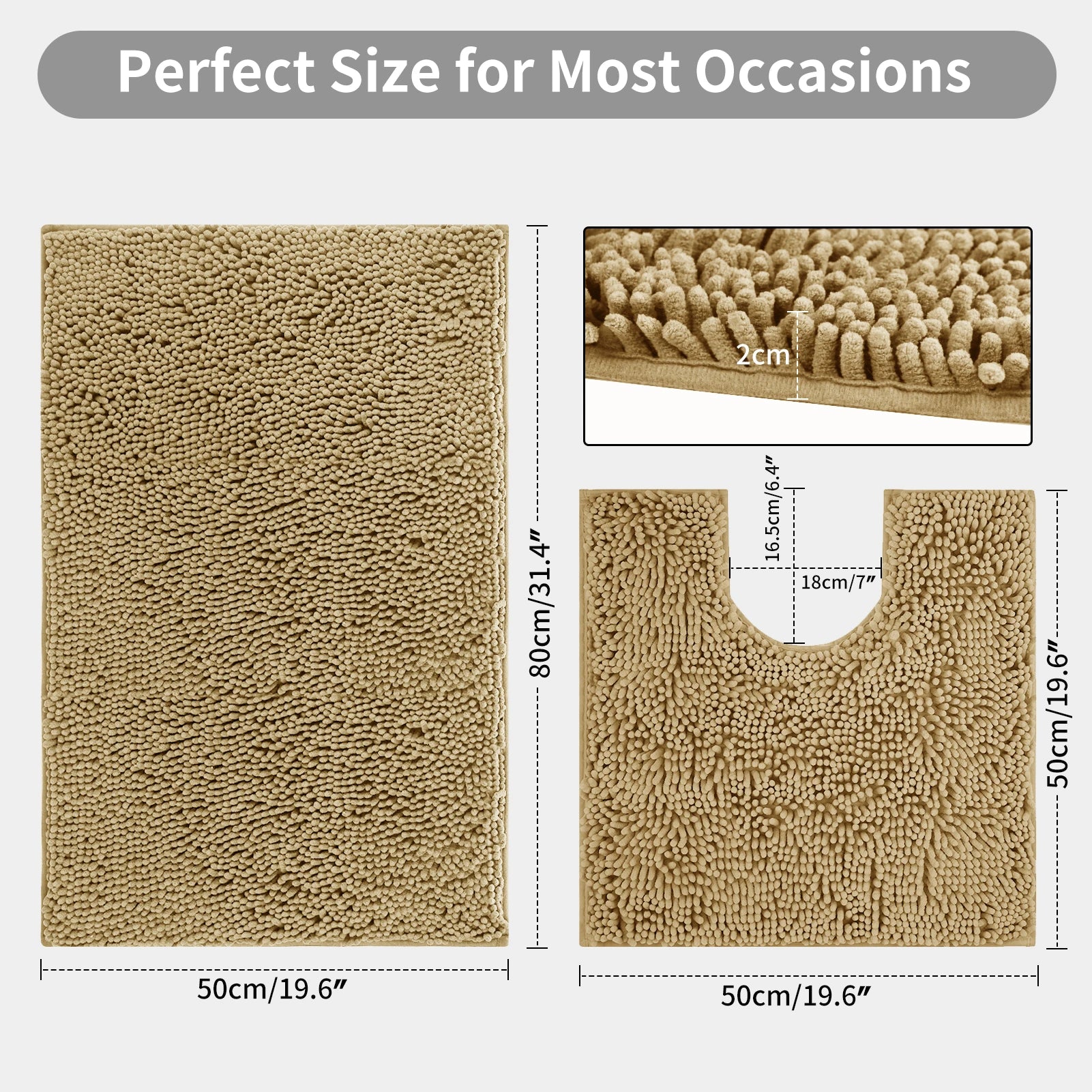 Pack of 2 Chenille Bath Mat Plush Carpet Bathroom Bathtub Floor Rug Room Living Room Entrance Super Absorbent Anti-Skid Foot Pad Peaceful Pleasures Health and Wellness Camel