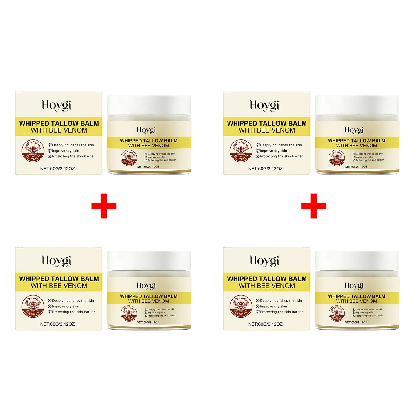 Whipped Tallow Balm for Dry Skin Repair Barrier Firming Lifting Reduces Fine Lines Boosts Elasticity Bee Venom Face & Body Crea Peaceful Pleasures Health and Wellness 4pcs
