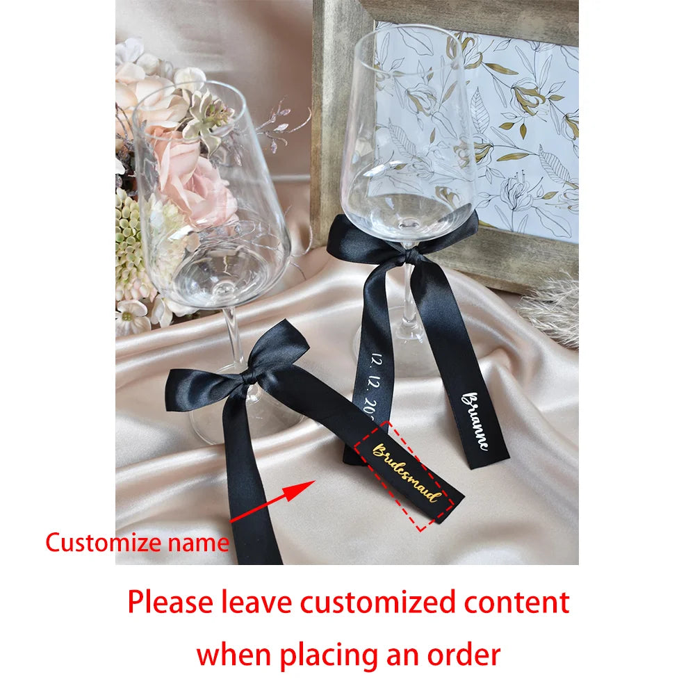 5-Pack Personalized Wine Glass Ribbons | Wedding Name Tags Wedding Place Cards Peaceful Pleasures Health and Wellness black 5pcs 2x60cm