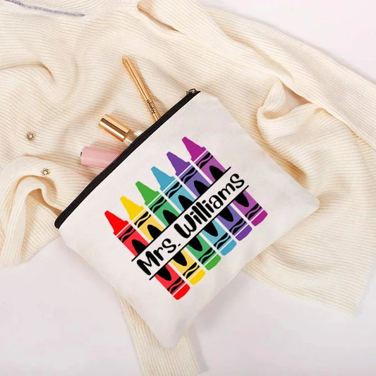 Personalized Teacher Name Mirror Cosmetic & Pencil Bag Gift Personalized Gift Bag Peaceful Pleasures Health and Wellness