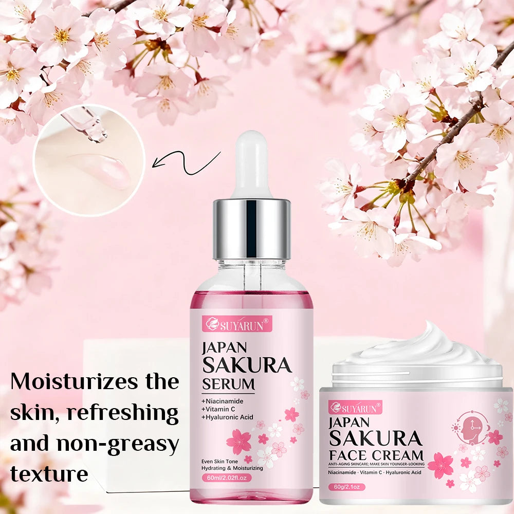 SUYARUN Cherry Blossom Skincare Set - Moisturizing Cream & Serum, Gentle Fragrant Formula, Perfect Travel Gift. Peaceful Pleasures Health and Wellness