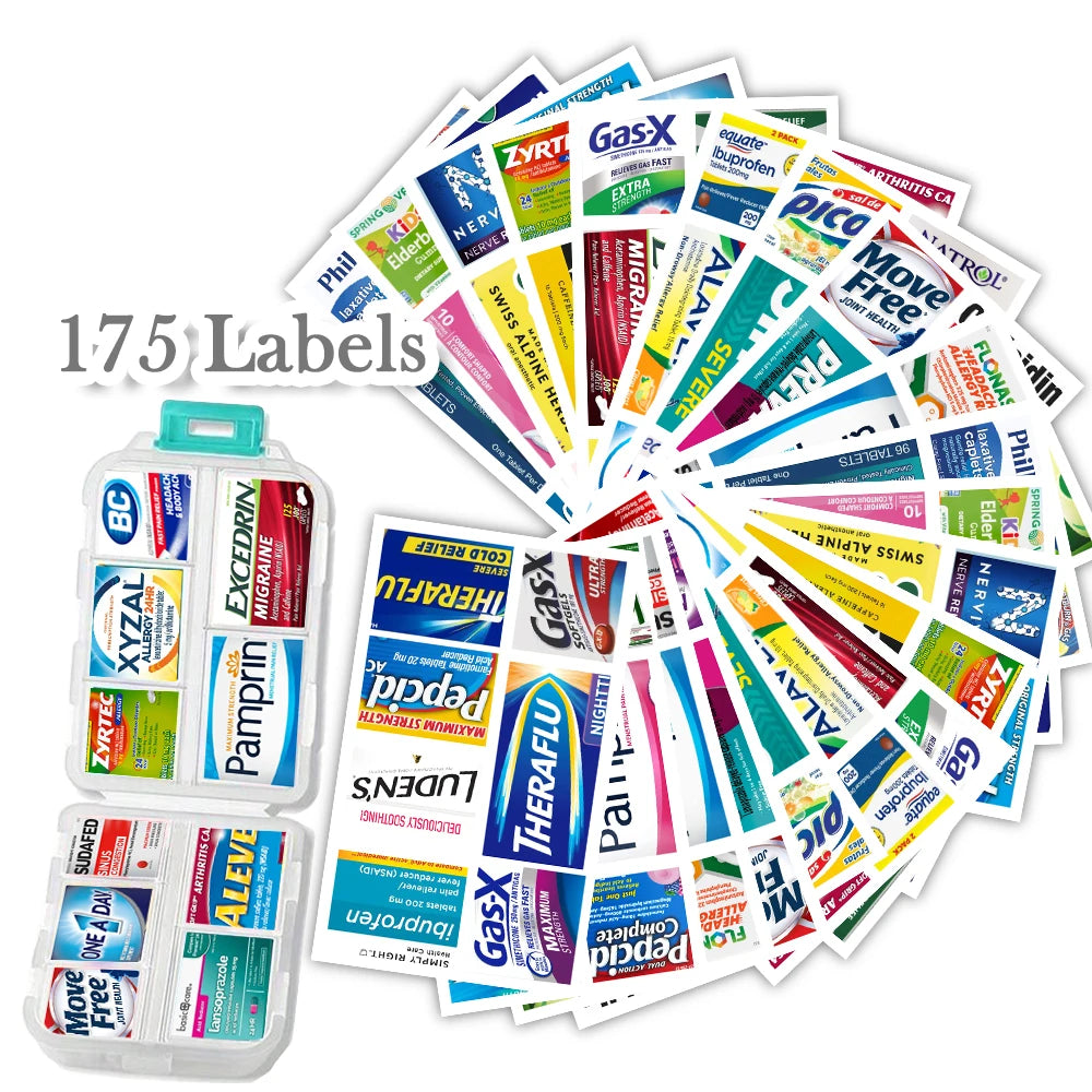 10 Grids Pill Organize Storage Container with 175 Labels Pill Case Health Medicine Organizer Travel Supply Mini Pill Box Peaceful Pleasures Health and Wellness WHITE