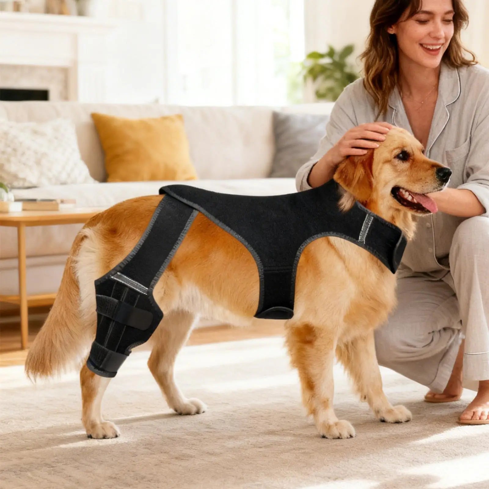 Dog Knee Brace | Adjustable Rear Leg Support & Metal Stabilizers Dog Knee Brace Peaceful Pleasures Health and Wellness