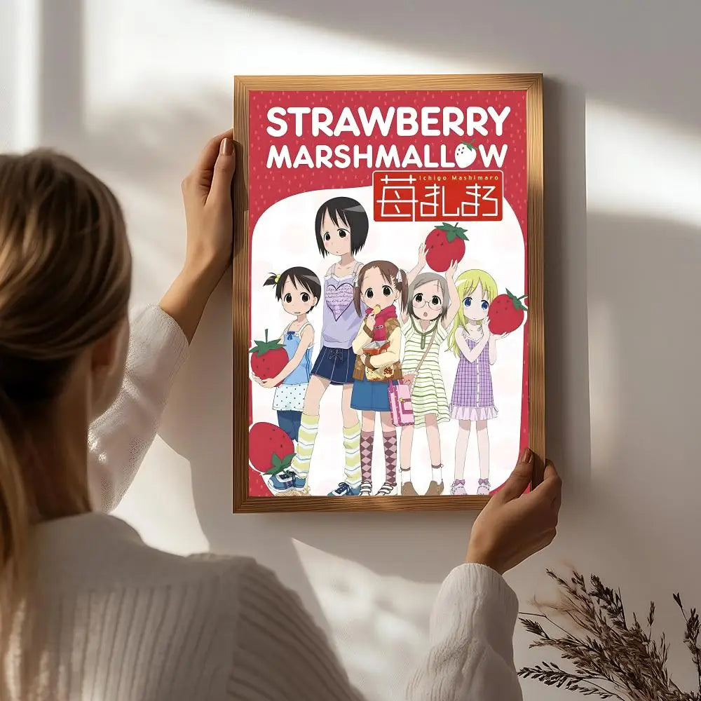 Anime S-Strawberry Marshmallow Poster HD Self Adhesive Waterproof Wall Art Ideal for Home Office Dorm Bedroom Great Gift Peaceful Pleasures Health and Wellness White4 15X20cmNoframe