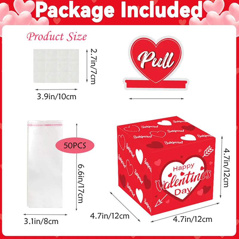 Valentine's Day Money Pull Box with Greeting Card | Pink & Red