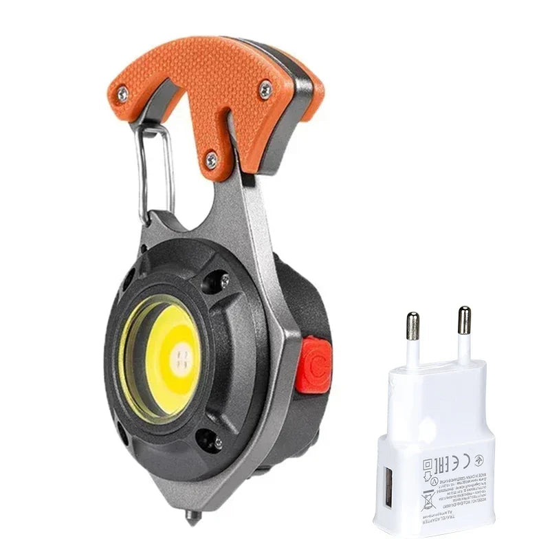 Mini COB Keychain Flashlight 7 Modes + Emergency Escape Tool
