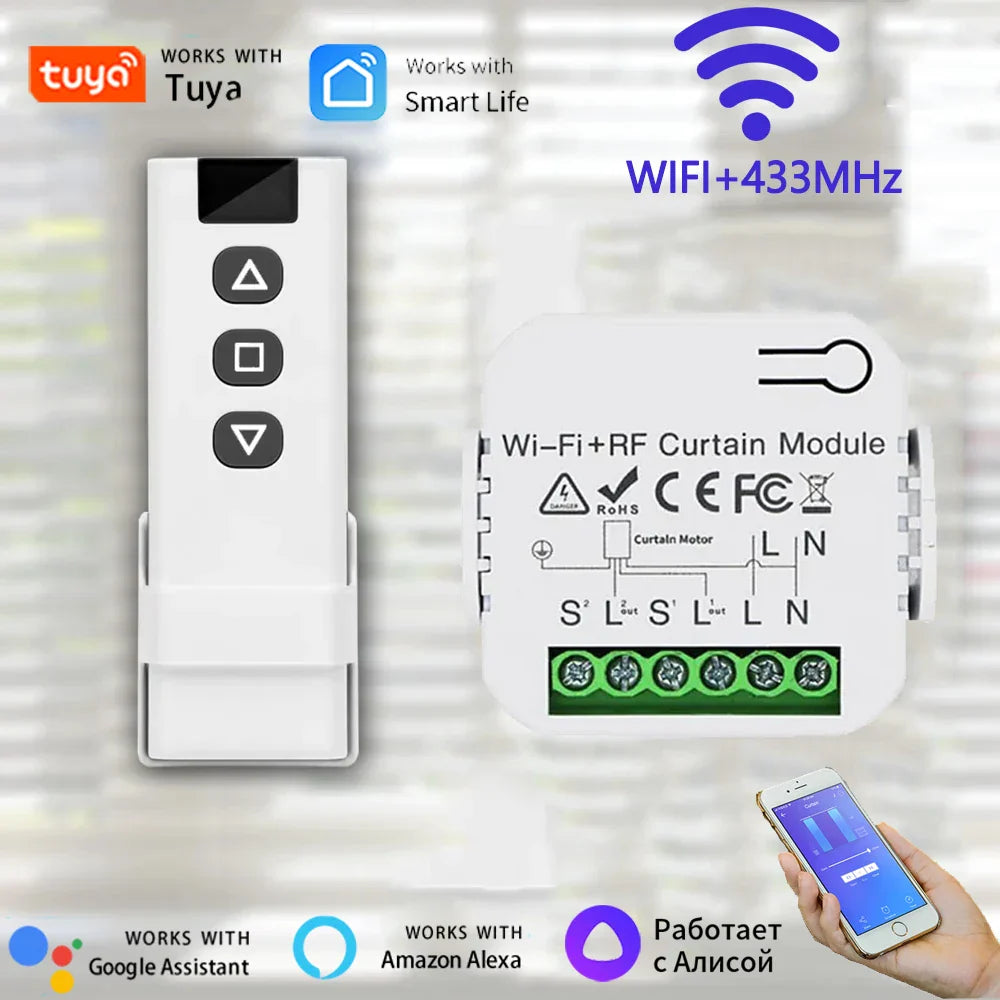 Tuya WiFi Smart Curtain Switch RF433MHz – Alexa & Google
