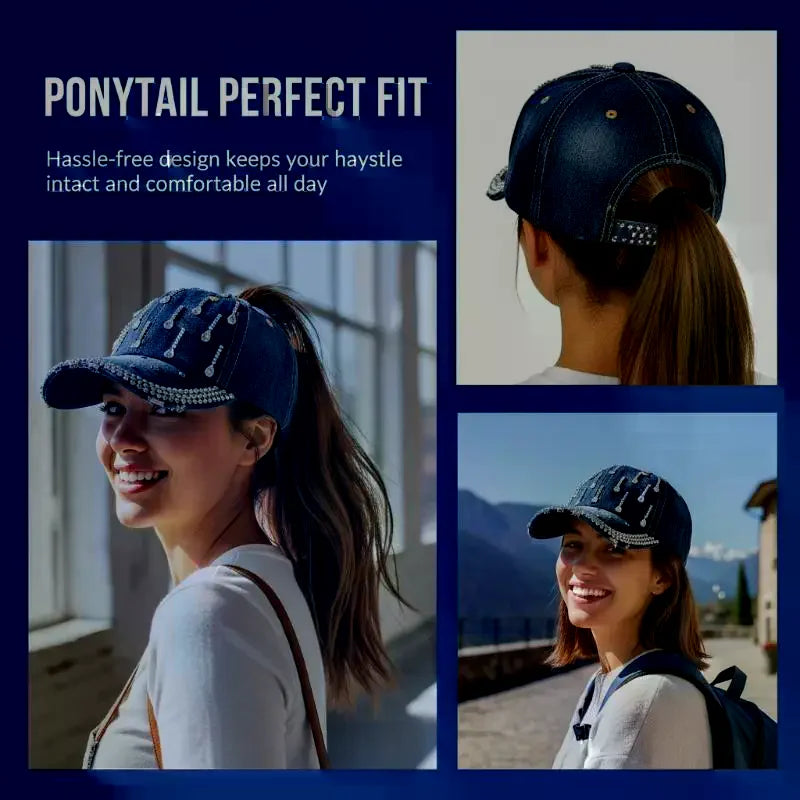 Rhinestone Bling Denim Baseball Cap – Women's Adjustable Hat