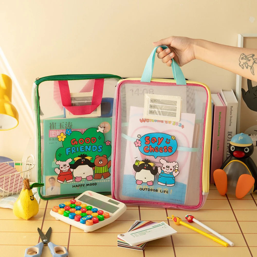 Colorful Cute Large Capacity File Bag Transparent Document Handbag