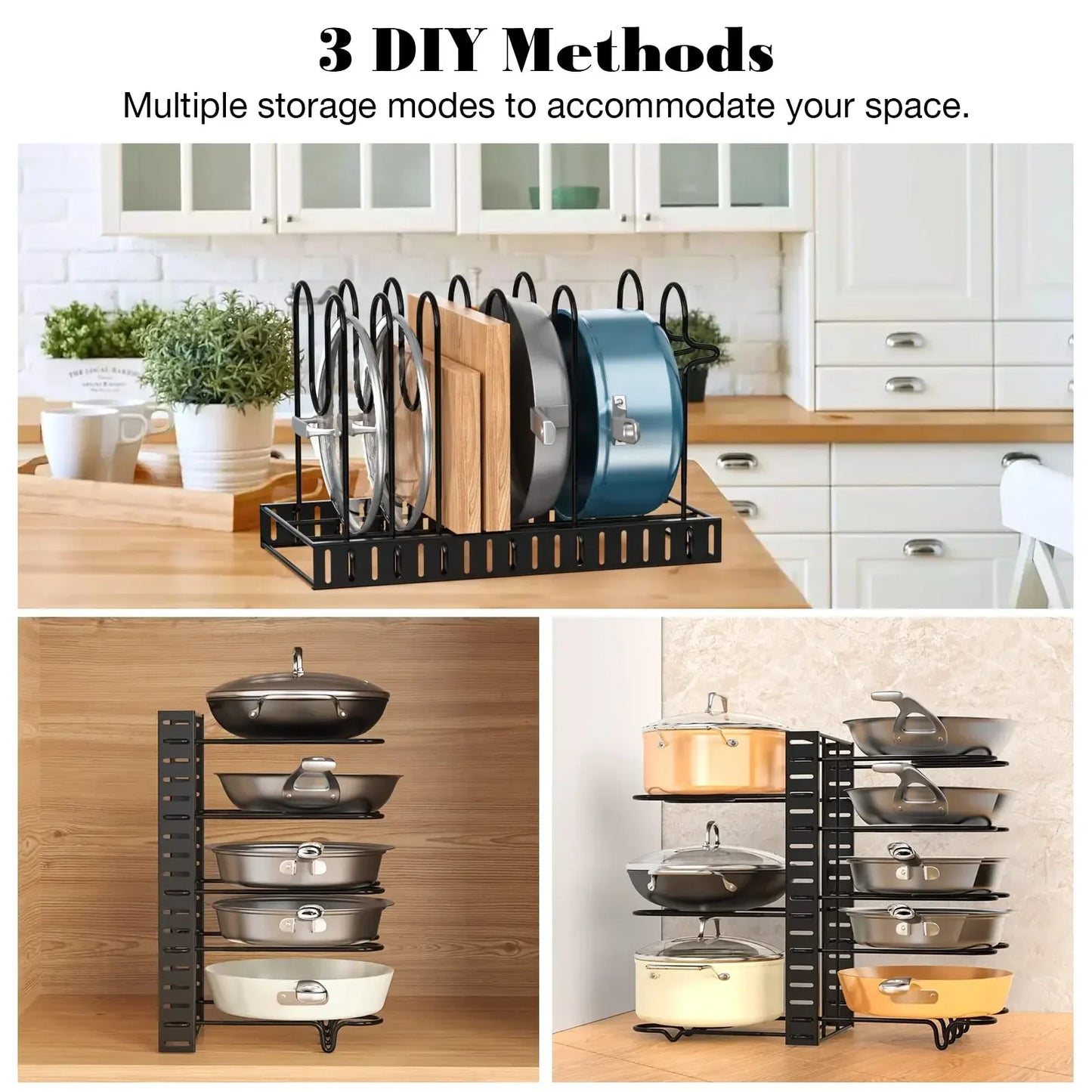 8-Tier Adjustable Pot & Pan Rack Cabinet Organizer – Metal