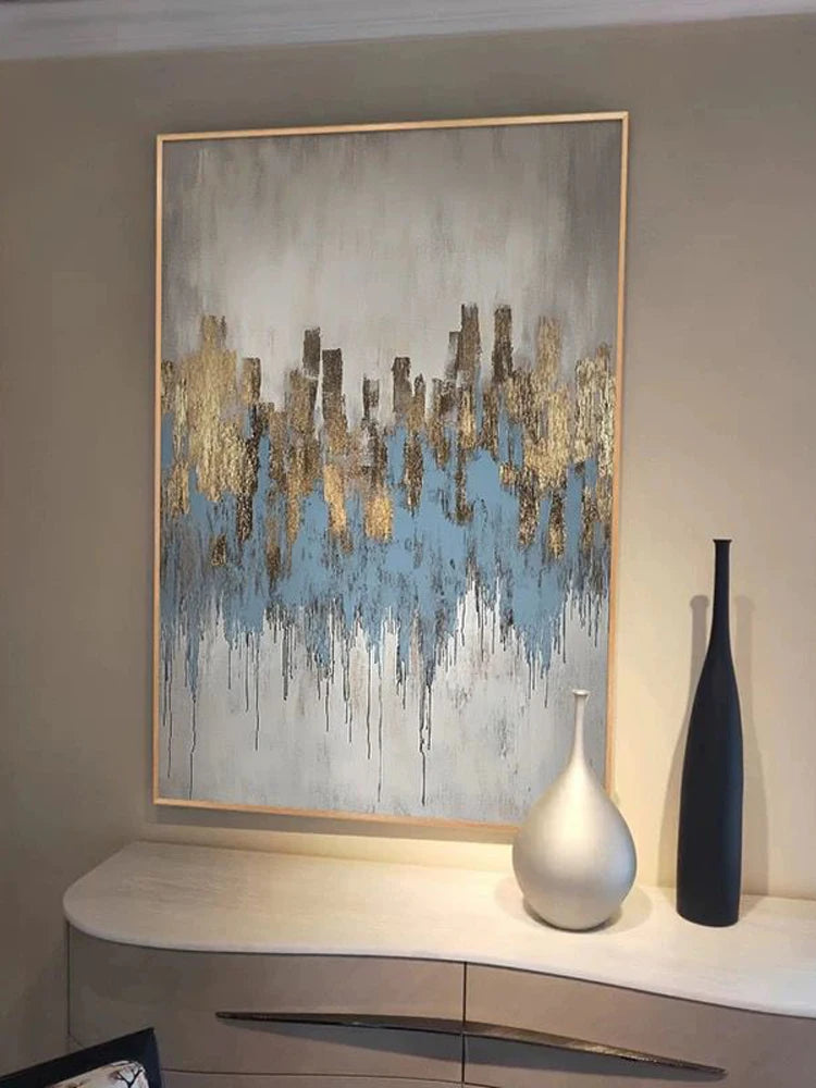 Unique Gift For Home Wall Decor Pure Handmade Abstract Oil Painting On Canvas Gold Foil Poster High Quality Mural For Living Roo Peaceful Pleasures Health and Wellness