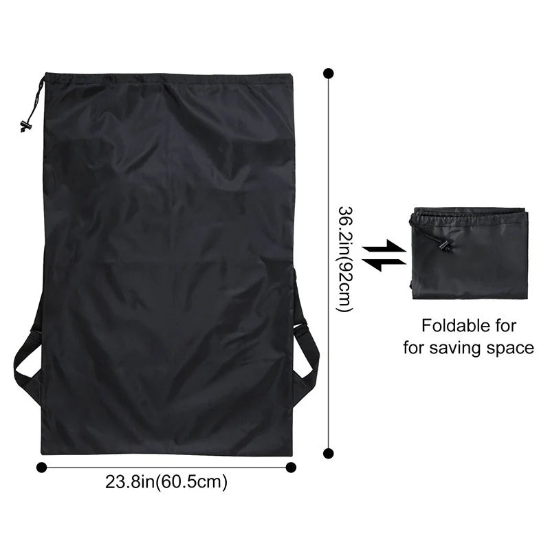 Foldable Laundry Backpack - Large Capacity Dirty Clothes Organizer for Travel, Dorm & Gym -Resistant Polyester, Drawstring Peaceful Pleasures Health and Wellness black