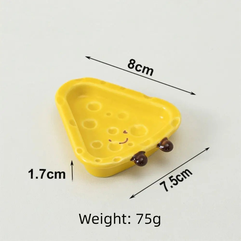 Cute Cheese Shape Ceramic Ornament Creative Hand Painted Underglaze Small Dish Exquisite Household Desktop Decoration Accessory Peaceful Pleasures Health and Wellness