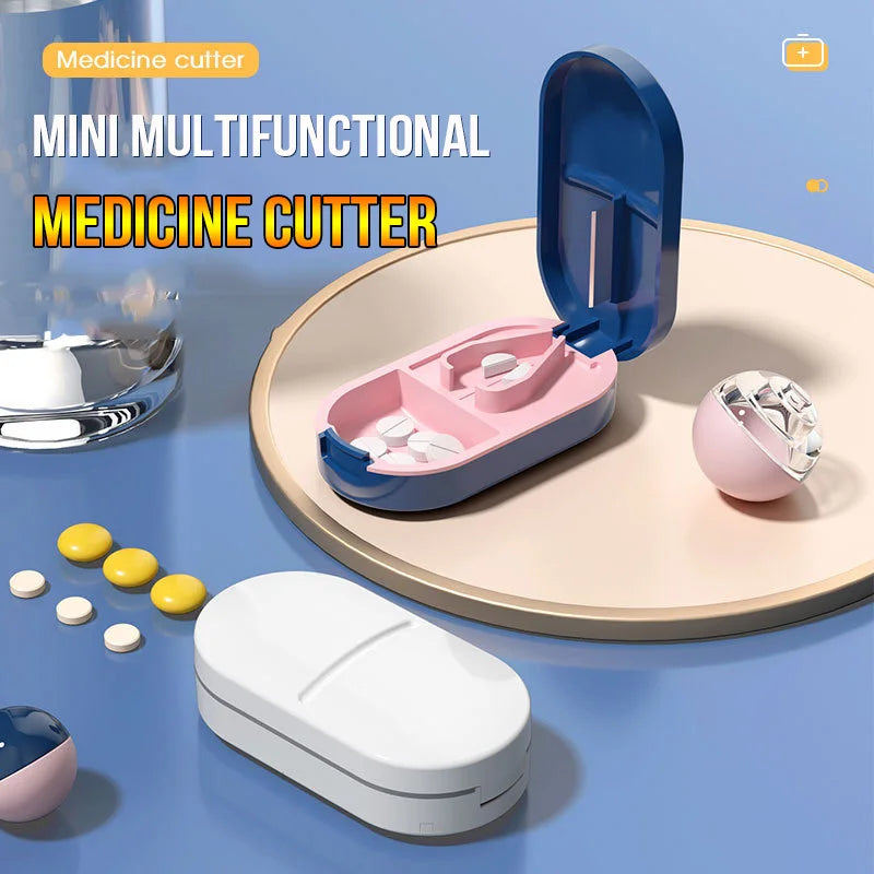 Portable Pill Splitter -2-in-1 Pill Box with Stainless Steel Blade - Suitable for Vitamin Tablets - Cutting Pills 1/2, 1/4 with Peaceful Pleasures Health and Wellness