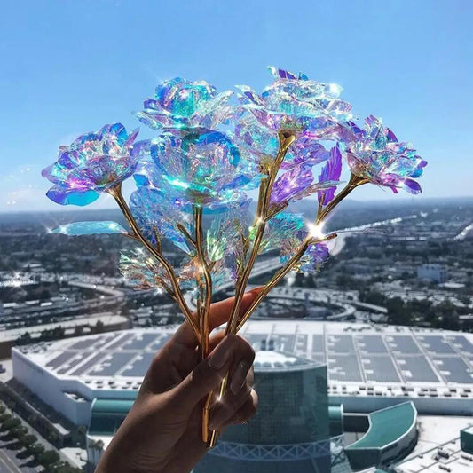10pcs Galaxy Rose Forever Flower Artificial Luminous Light Rose Valentine's day Gifts Gold Foil Colorful Artificial Flower Peaceful Pleasures Health and Wellness 10PCS
