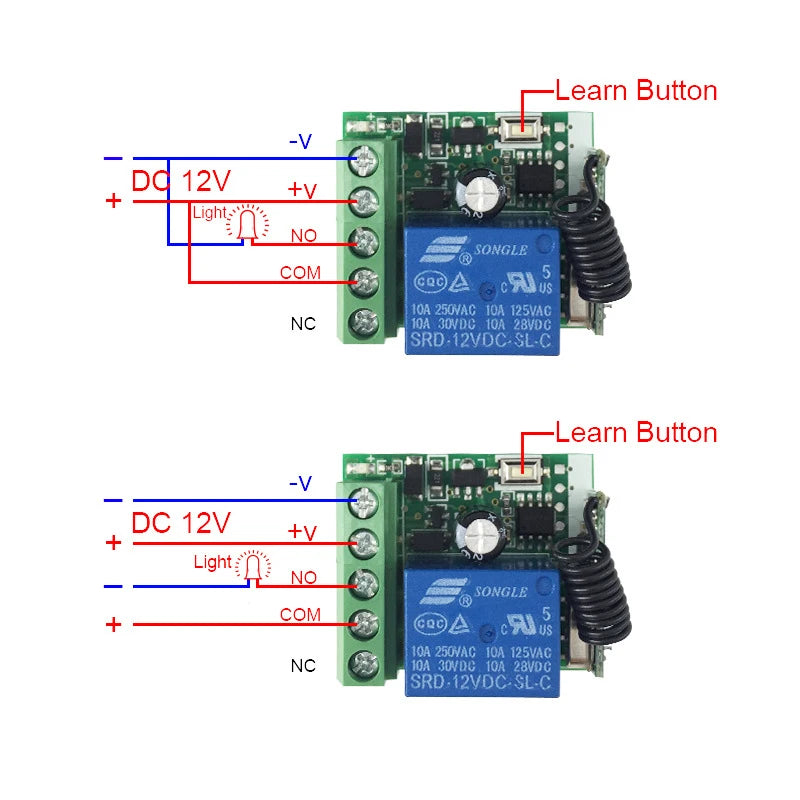 DC 12V 10A RF Relay Receiver 433mhz Wireless Remote Control EV1527 Learning Code Transmitter 2 bottons Peaceful Pleasures Health and Wellness
