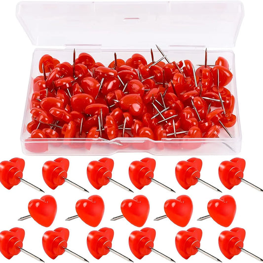 Plastic Heart Push Pins Red Pink Decorative Thumb Tacks Cork Board Peaceful Pleasures Health and Wellness 100pcs red