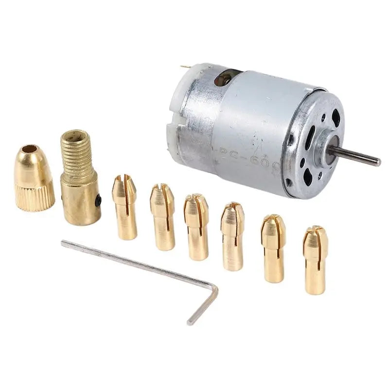 A36T-1Pc Dc 12V 500Ma Mirco Motor With 6Pcs 0.5-3.2Mm Drill Collet Electric Pcb Tool Set Peaceful Pleasures Health and Wellness
