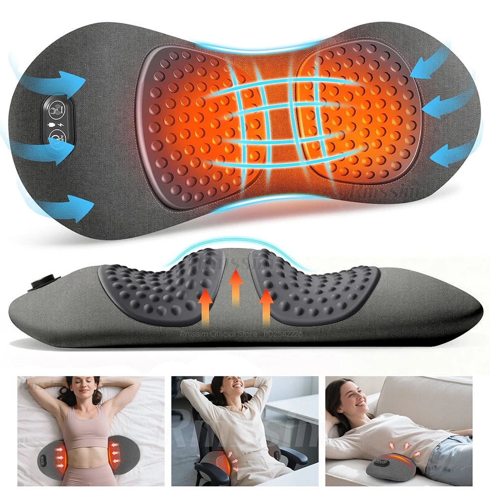 3-in-1 Electric Lumbar Support Pillow with Heat,Vibration &Traction,Waist Relief Waist Support Back Pillow Waist Protection Pad Peaceful Pleasures Health and Wellness