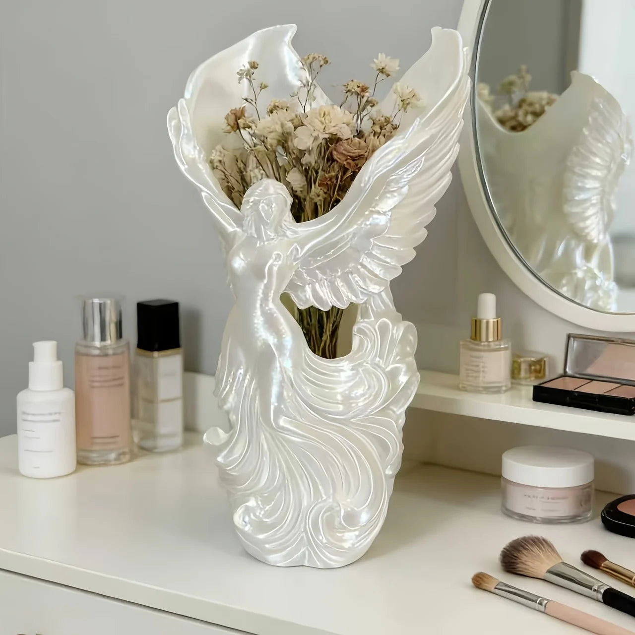1 Piece Angel-Shaped Vase 3D Printed Angel Wings Pen Holder Sculpture Creative Desktop Decoration Art Ornament Gift Decoration Peaceful Pleasures Health and Wellness