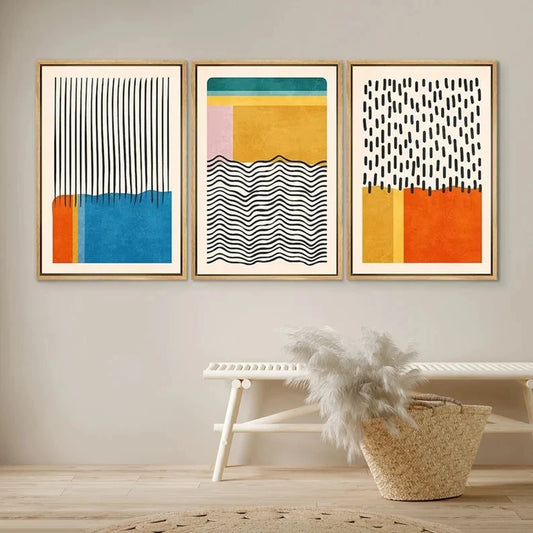 3-Piece Abstract Geometric Color Block Canvas Wall Art Set Canvas Wall Art Set Peaceful Pleasures Health and Wellness G5361-3pcs 30x40cm Wood Framed