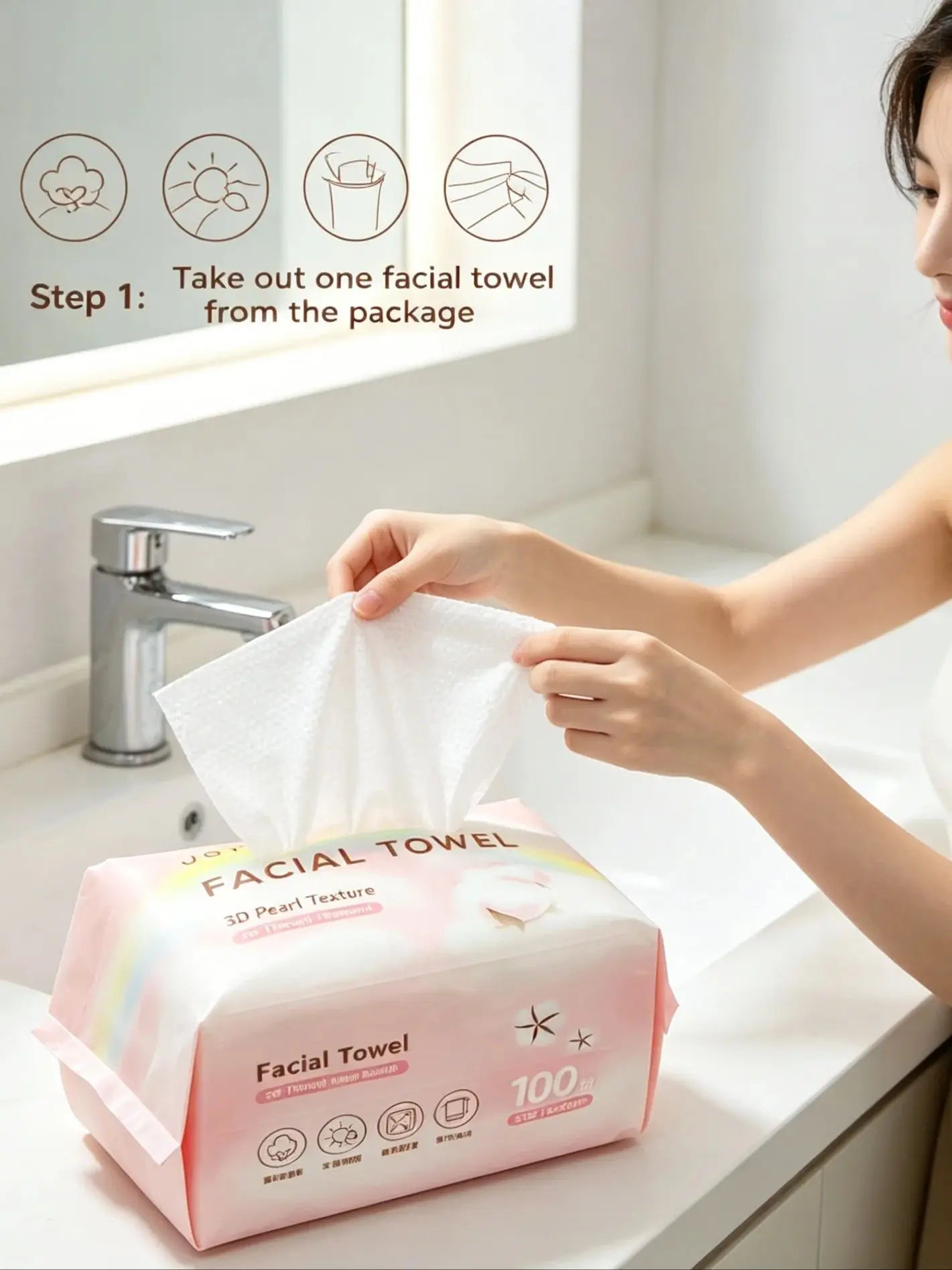 100 Reusable Cotton Face Towels | Pearl-Pattern Dry & Wet Use Reusable Face Towels Peaceful Pleasures Health and Wellness Facial wipes.