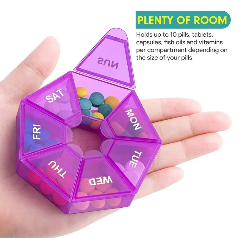 Weekly 7-day Pill Organizer Portable Travel Pill Box Multifunctional Small Medicine Case Black Peaceful Pleasures Health and Wellness