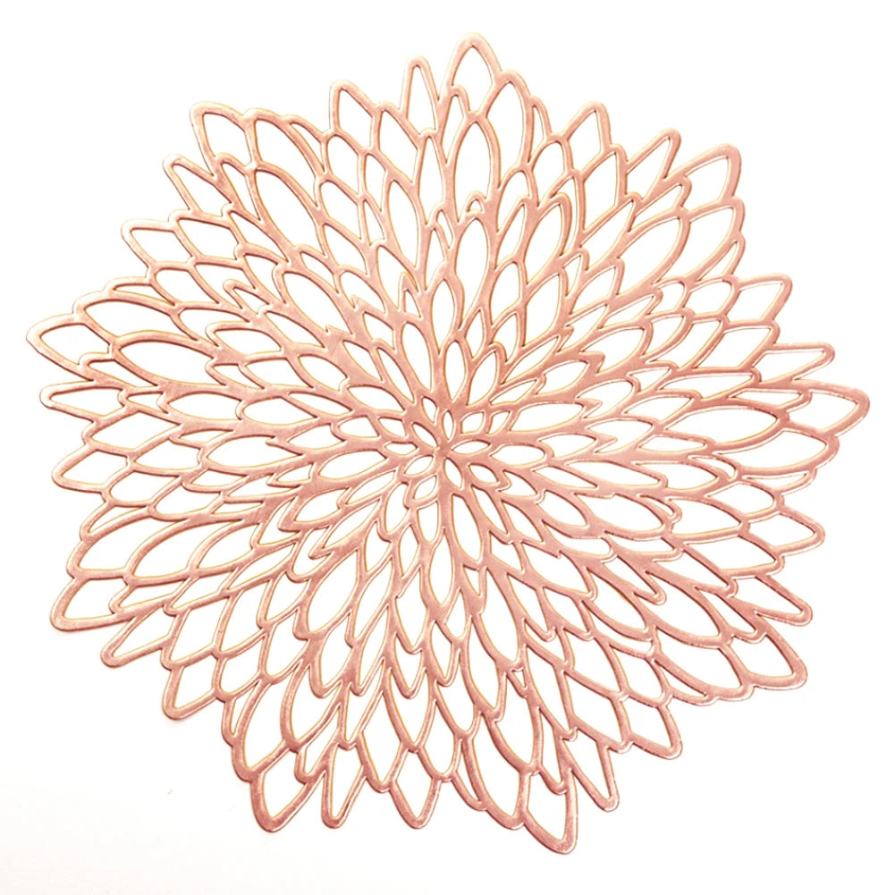 PVC Placemats Sets Round Leaf Place Mats Washable Heat Resistant Vinyl Table Mats for Kitchen Dining Table Wedding Placemat Peaceful Pleasures Health and Wellness Rose Gold 38CM Set of 4