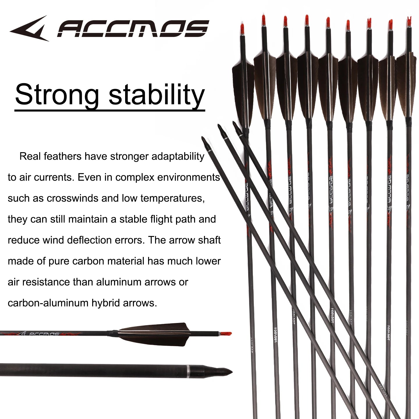 ACCMOS 6 Pure Carbon Arrows ID6 Spine 250 300 350 400 500 600 700 800